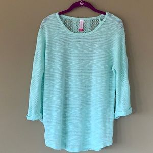 Sheer mint green sweater with 3/4 length sleeves